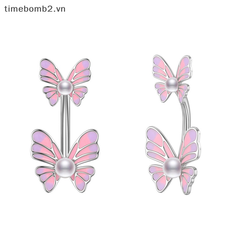 {Timebomb} Khuyên Rốn Bằng Thép Trang Sức Tinh Tế Hình Bướm Làm Quà Tặng Cho Nữ