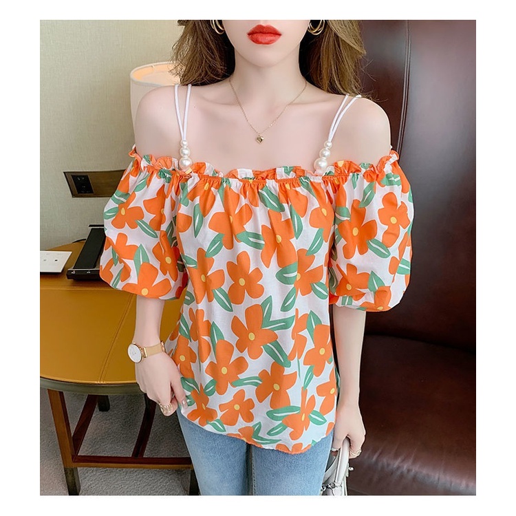 Áo Kiểu Trễ Vai Tay Ngắn Họa Tiết Hoa Phong Cách Pháp Thời Trang Mùa Hè Mới Cho Nữ HZFWC1178