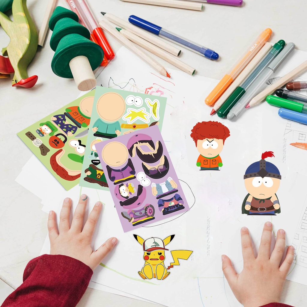 Bộ 8 Tấm Sticker Dán Trang Trí Vali Laptop / Điện Thoại Hình Công Viên South PARK