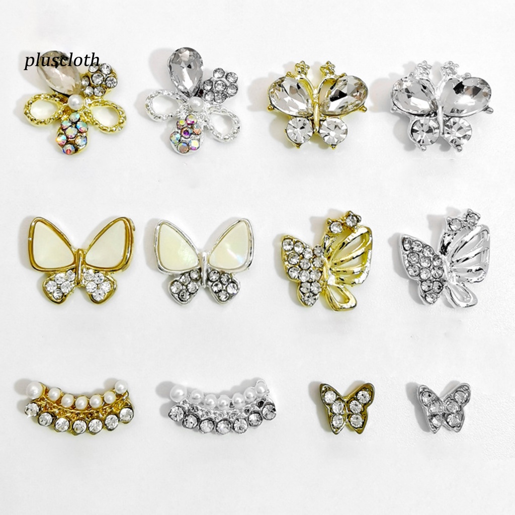 Set 10 Phụ Kiện Trang Trí Móng Tay Nghệ Thuật Hình Bướm 3D Bằng Hợp Kim Đẹp Mắt