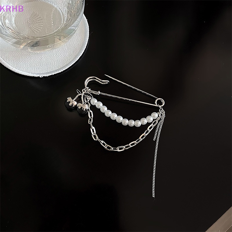 Ghim Cài Áo Hình Quả Cherry Đính Ngọc Trai Đen Phong Cách Gothic Harajuku Đường Phố Cho Nam Và Nữ Mới