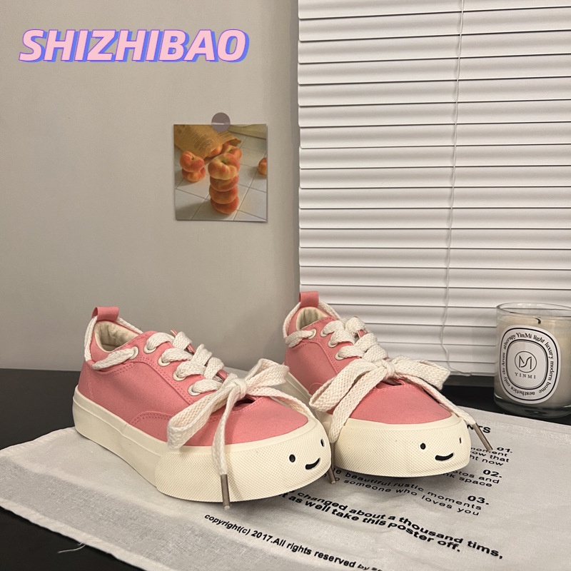Giày thể thao SHIZHIBAO canvas in hình mặt cười phong cách Hàn Quốc cho nữ