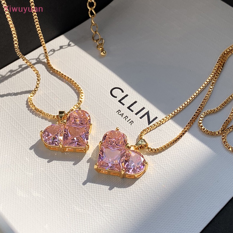 < Yiwuyuan > Vòng cổ Mặt Hình Trái Tim Đính Đá Zircon Màu Hồng Thanh Lịch Thời Trang Xu Hướng Mới Dành Cho Bạn Nữ
