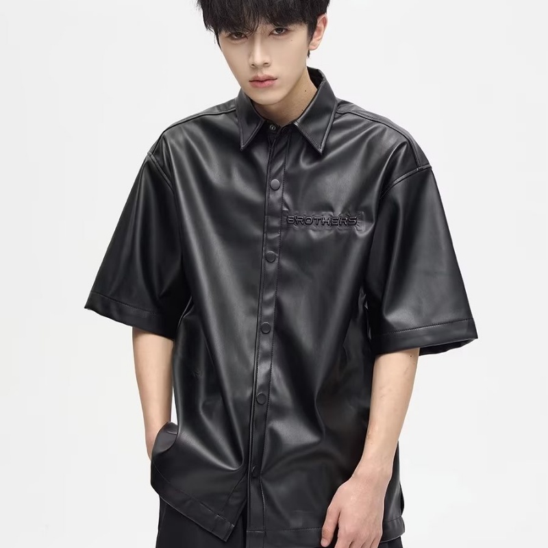 Áo Khoác Da PU Tay Ngắn Dáng Rộng Dập Nổi Họa Tiết Đường Phố Mỹ Cá Tính Thời Trang Mùa Hè Cho Nam