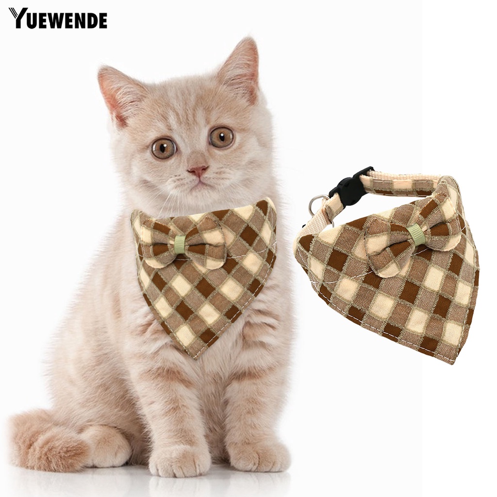 Khăn Quàng Cổ Tam Giác Họa Tiết Caro Đính Nơ Có Khóa Điều Chỉnh Được Cho Thú Cưng