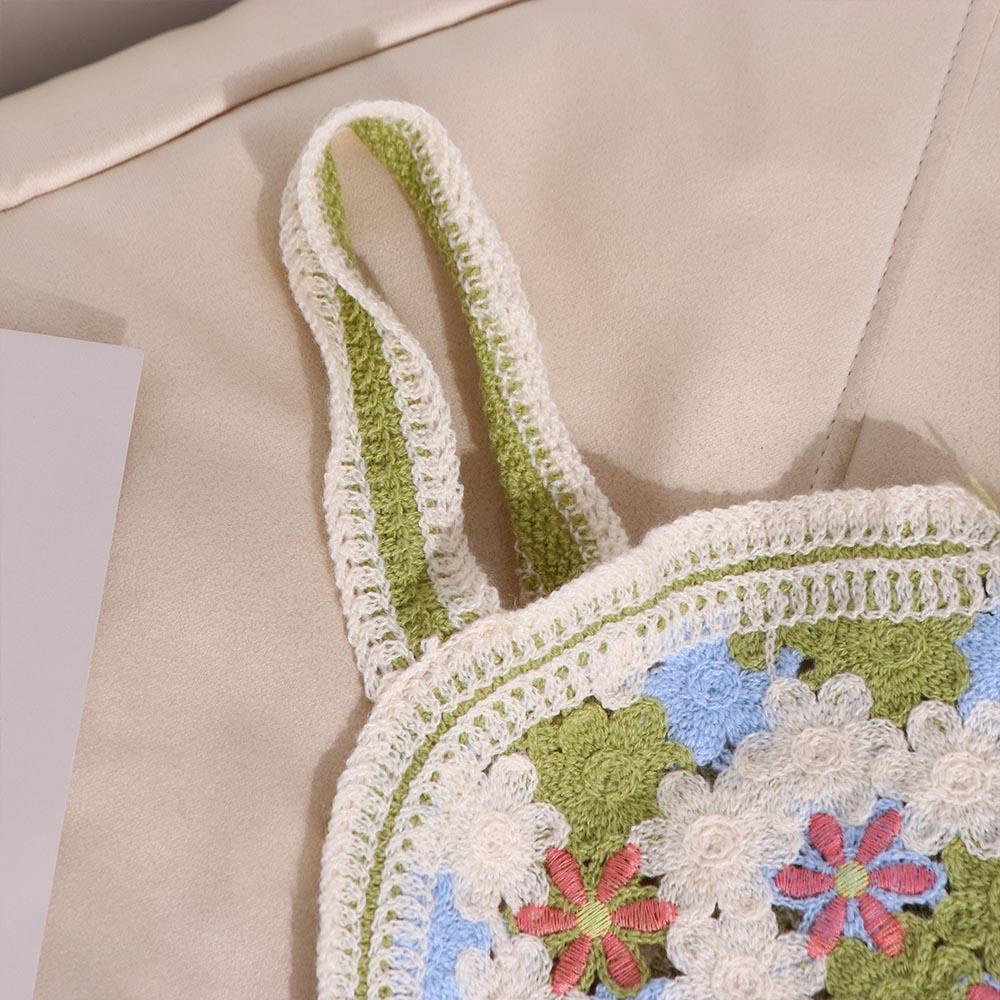 NICKOLAS Áo Croptop Đan Móc Hoạ Tiết Hoa Nhiều Màu Sắc Phong Cách Bohomian