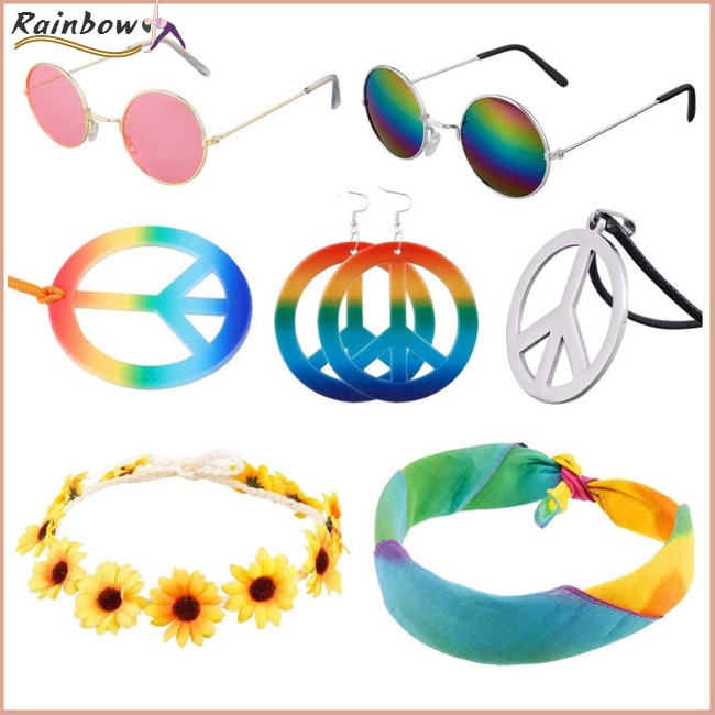 Set 4 / 7 Vòng cổ / Bông Tai / Kính Mát Đính Hạt Nhiều Màu Hóa Trang Halloween