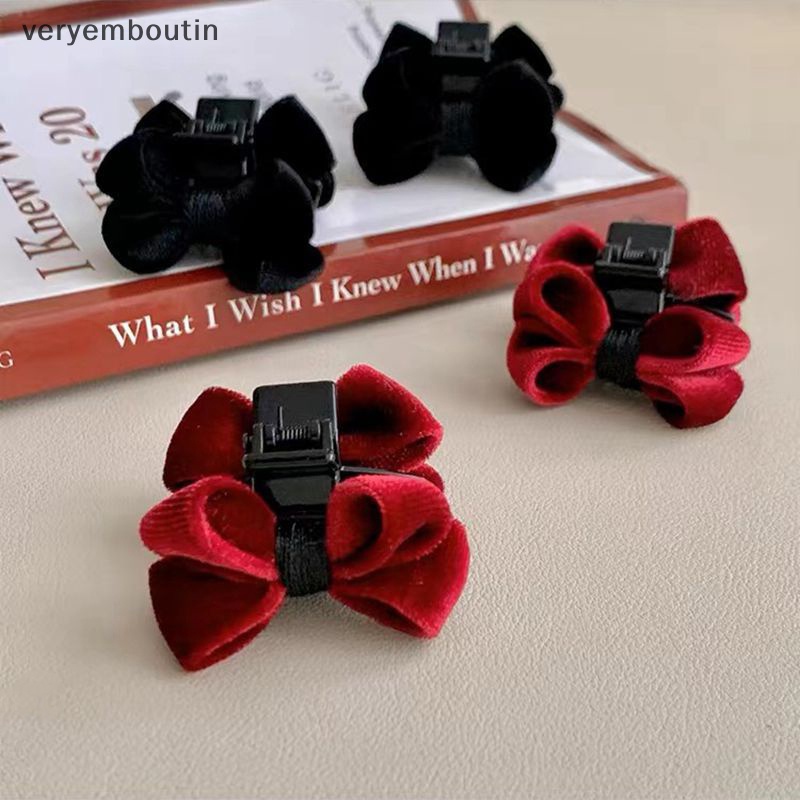 Kẹp Tóc Càng Cua Mini Đính Nơ Bằng Vải Nhung Thời Trang Ngọt Ngào Cho Nữ