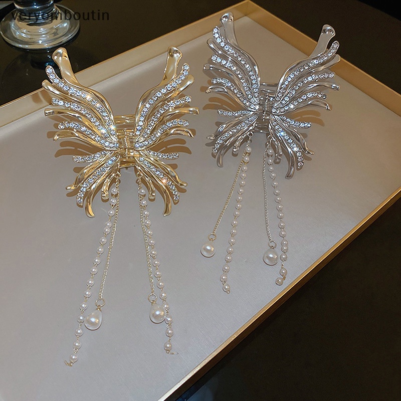 Kẹp Tóc Tua Rua Hình Bướm Đính Ngọc Trai Phong Cách Hàn Quốc Thanh Lịch Dành Cho Nữ