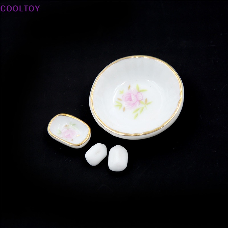 Set 8 Phụ Kiện Phòng Tắm Bằng Gốm Mini Tỉ Lệ 1 / 12 Trang Trí Nhà Búp Bê