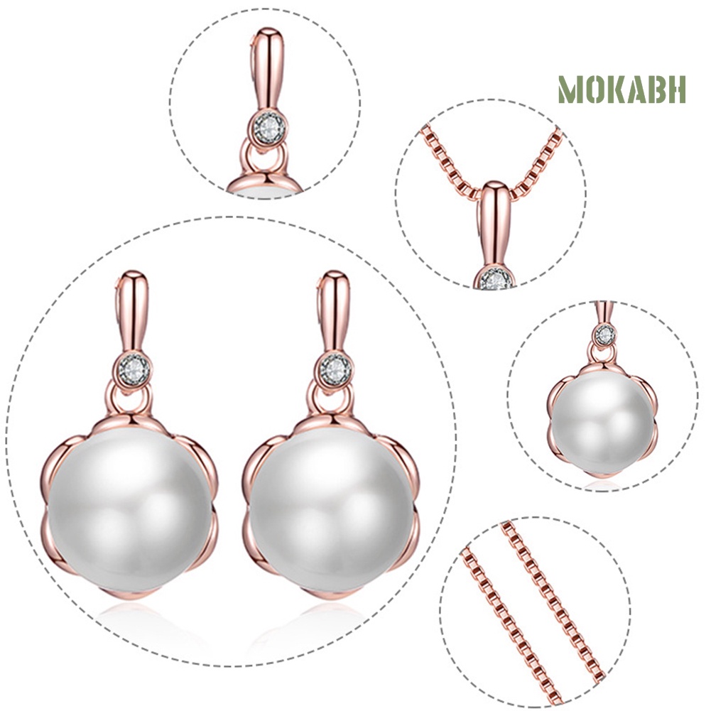 Bộ Vòng cổ + Bông Tai Đính Đá &amp; Ngọc Trai Nhân Tạo Hình Tròn Cho Nữ