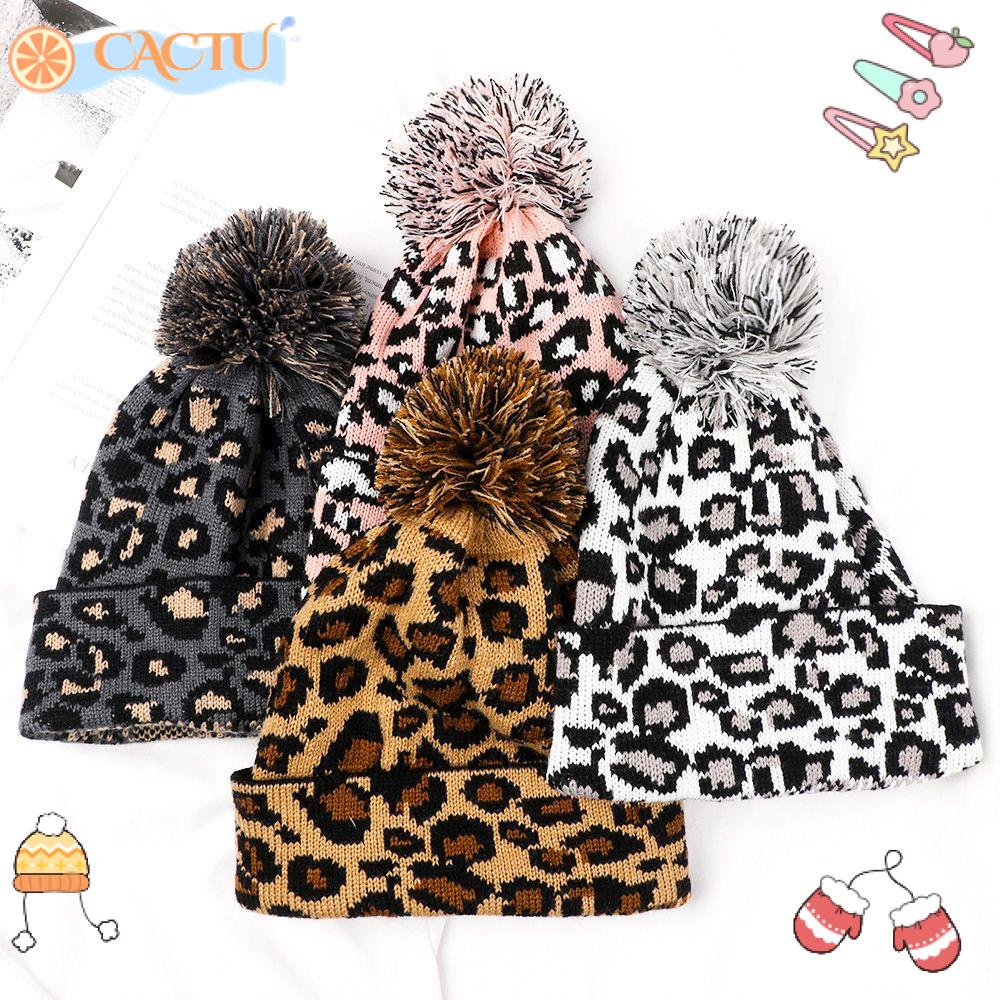 Mũ Beanie Mềm Mại In Họa Tiết Da Báo Ấm Áp