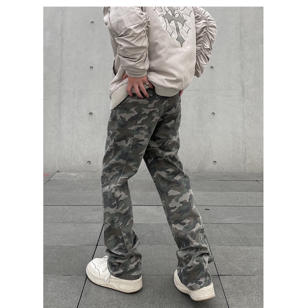 Quần Jean Họa Tiết Rằn Ri Dáng Suông Cá Tính Phong Cách Retro Mỹ Cho Nam