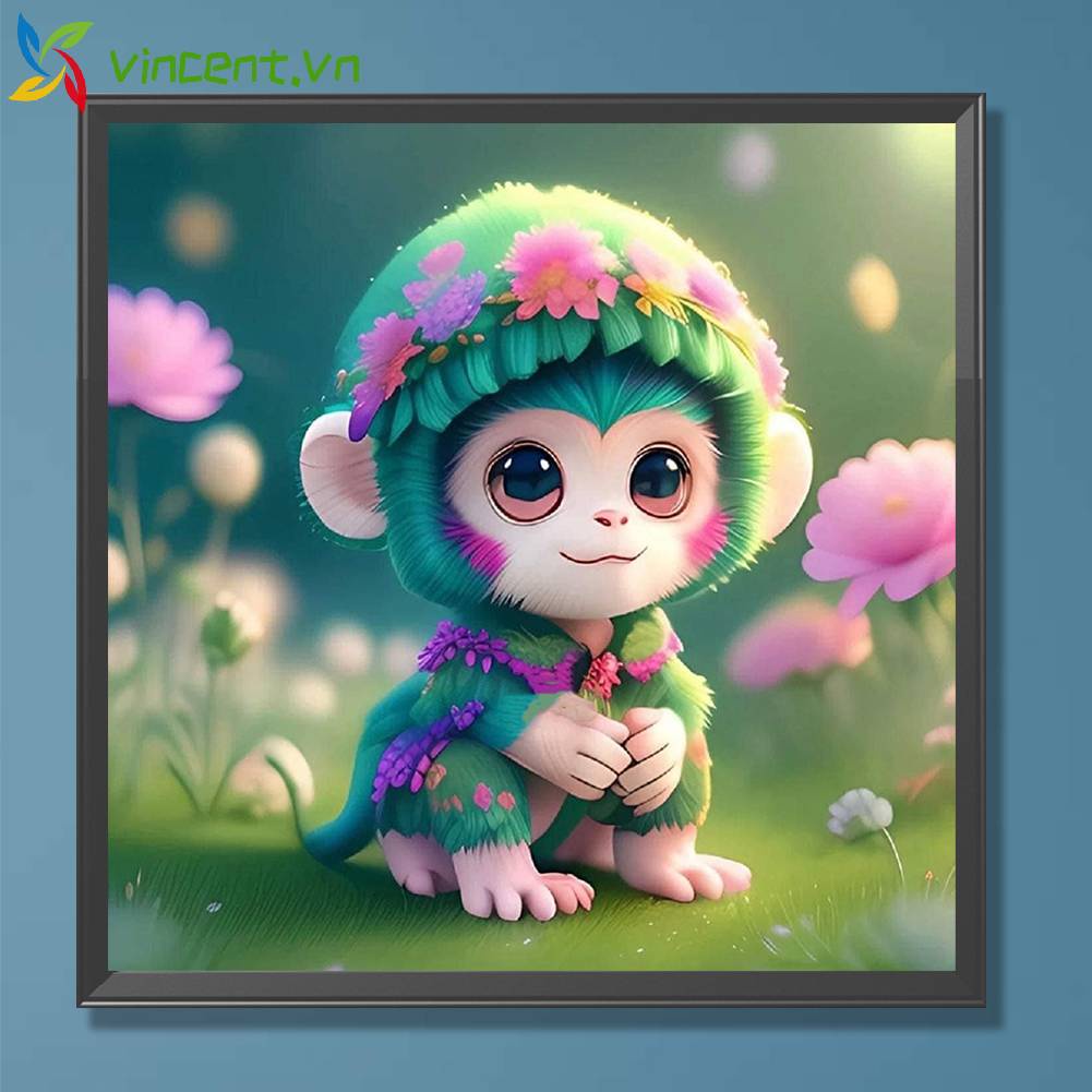 Tranh Đính Đá Kim Cương Toàn Bộ 5D DIY Hình Vẽ Khỉ Dùng Trang Trí Nhà