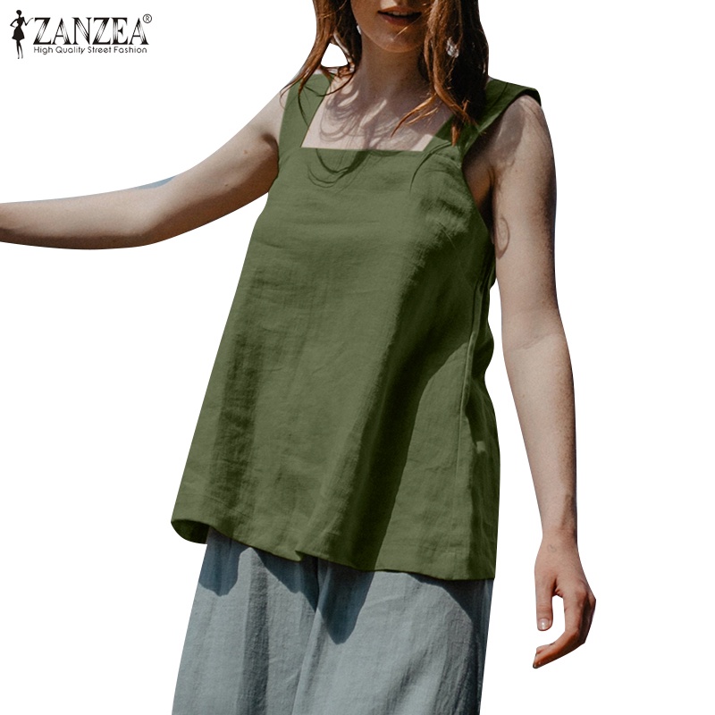 Zanzea Áo Nữ Không Tay Cổ Vuông Thời Trang Vintage