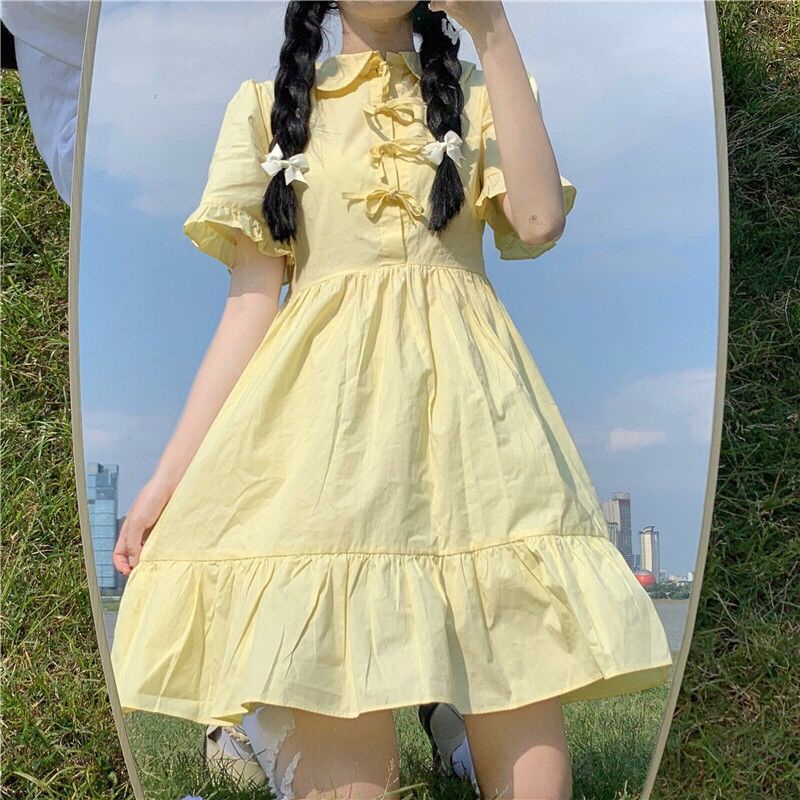 Đầm Vàng Cổ Búp Bê Thời Trang Mùa Hè Hàng Mới Dành Cho Bạn Nữ