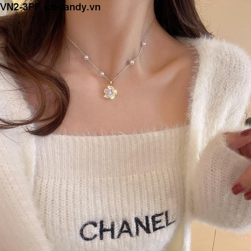 🥟ice🥟Vòng cổ Hình Hoa Hồng Đính Ngọc Trai Sang Trọng Phong Cách Hàn Quốc
