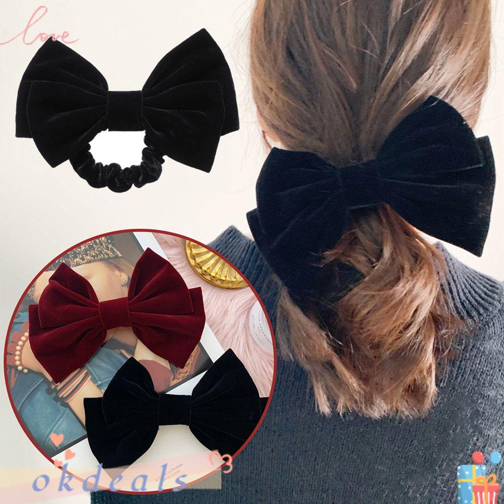 Kẹp Tóc Nơ Lớn Bằng Nhung Màu Đen Cho Nữ