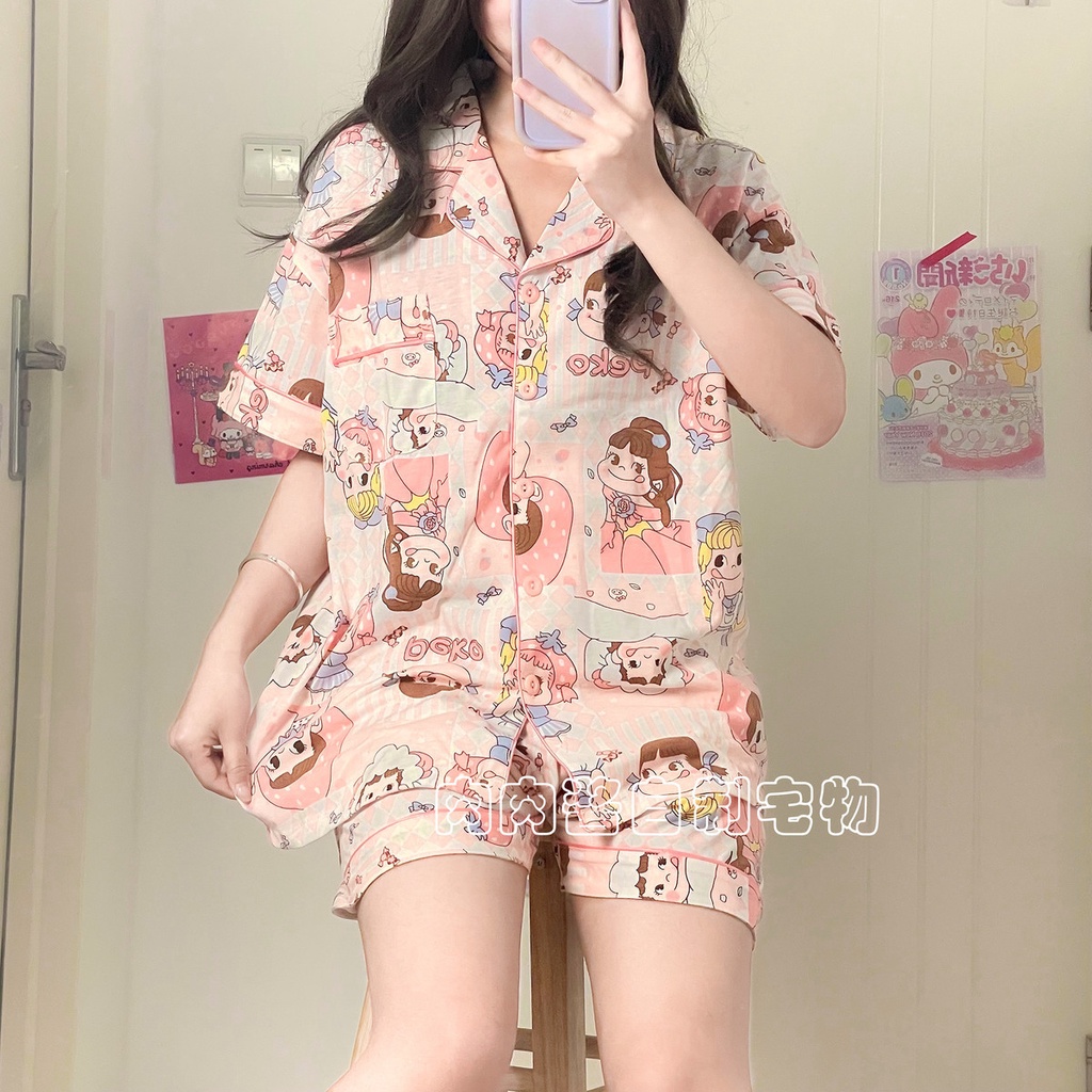 Bộ Đồ Ngủ Tay Ngắn Chất Cotton Họa Tiết Hoạt Hình Phong Cách Nhật Bản Thời Trang Mùa Hè Xinh Xắn Cho Nữ