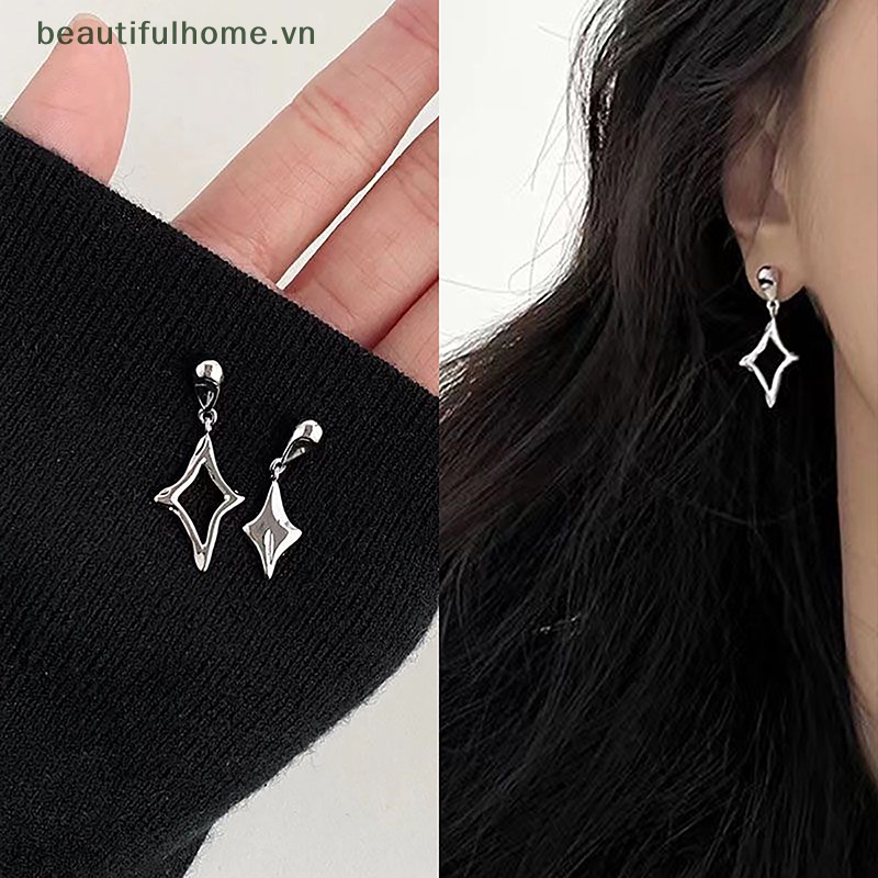 [beautifulhome] Bông Tai Ngôi Sao Rỗng Không Đối Xứng Thời Trang Đơn Giản Cá Tính Bốn Mùa Bạc Trang Sức [beauty]