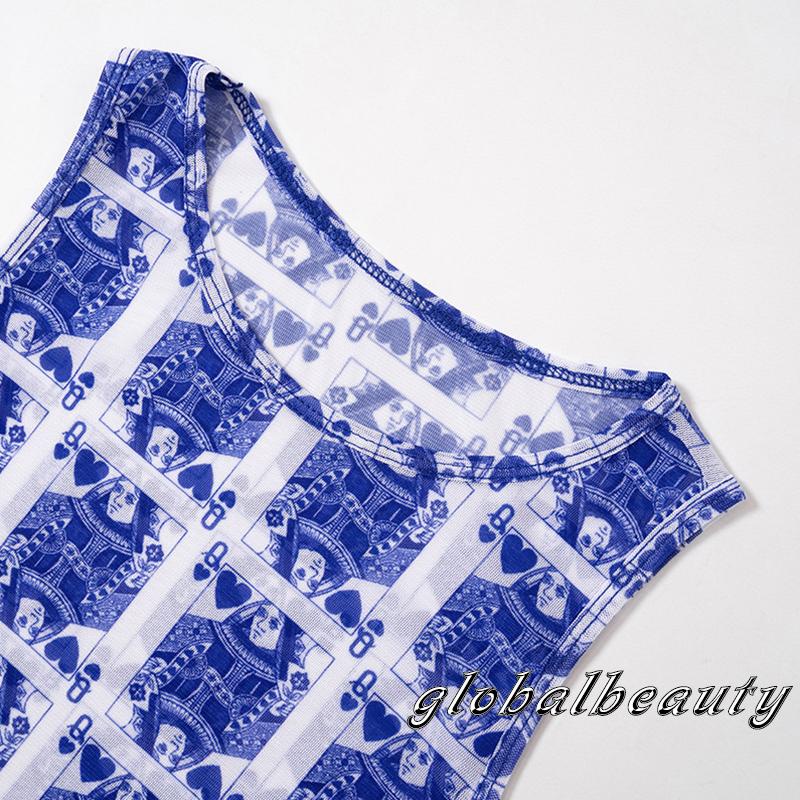 Đầm không tay dáng ôm Cổ Tròn In Họa Tiết Hoạt Hình Lá Bài Poker Thời Trang Mùa Hè Cho Nữ