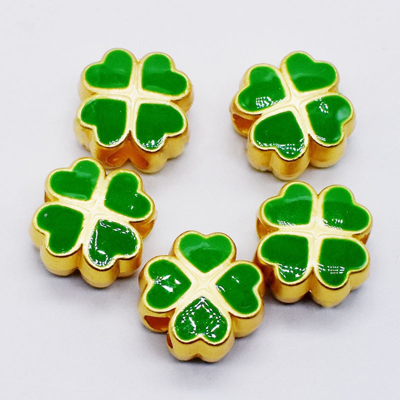 🔥 GIÁ SỈ 🔥 Charm cỏ 4 lá mạ vàng màu xanh - PL183