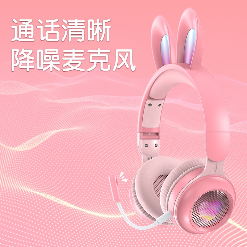 Tai Nghe Bluetooth Ke01 Không Dây Hình Tai Thỏ Đáng Yêu Có Thể Gấp Gọn Jack 3.5mm