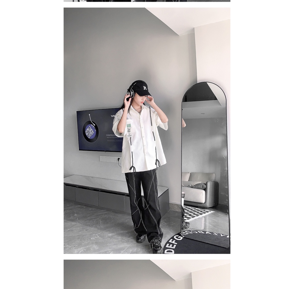 Áo Sơ Mi Tay Ngắn Phồng Thời Trang Đường Phố Retro Mỹ Cá Tính Cho Nam