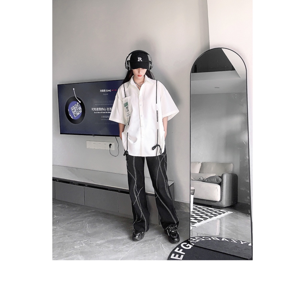 Áo Sơ Mi Tay Ngắn Phồng Thời Trang Đường Phố Retro Mỹ Cá Tính Cho Nam