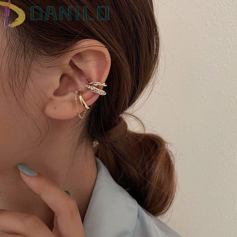 Khuyên Tai Dạng Vòng Phối Dây Xích Tối Giản Thời Trang Cho Nữ