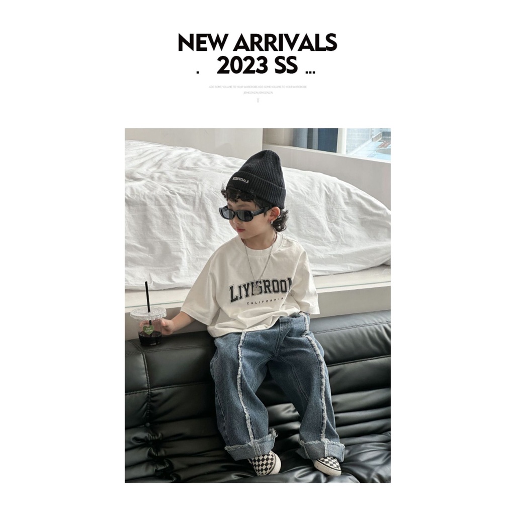 Áo Thun Cotton Ngắn Tay In Chữ Thời Trang Hàn Quốc 2023 Cho Bé Trai