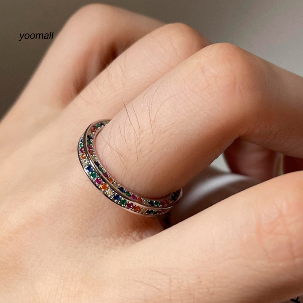 Nhẫn Hở Đính Đá Màu Cầu Vồng Lấp Lánh Thời Trang Cho Nữ