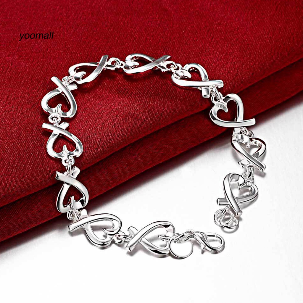 Vòng Đeo Tay Dạng Chuỗi Hình Trái Tim Màu Sắc Bạc Khối Lượng Nhẹ 21cm Dành Cho Nữ