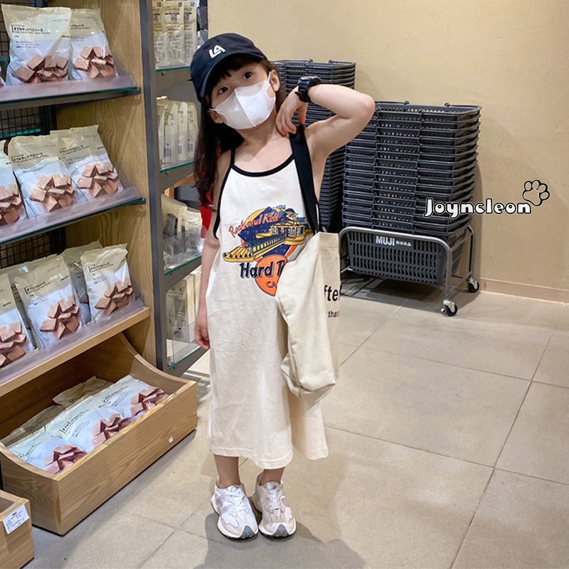 Joyncleon Đầm midi Sát Nách Vải Cotton Thoáng Khí Nhanh Khô In Hoạt Hình Dễ Thương Cho Bé Gái