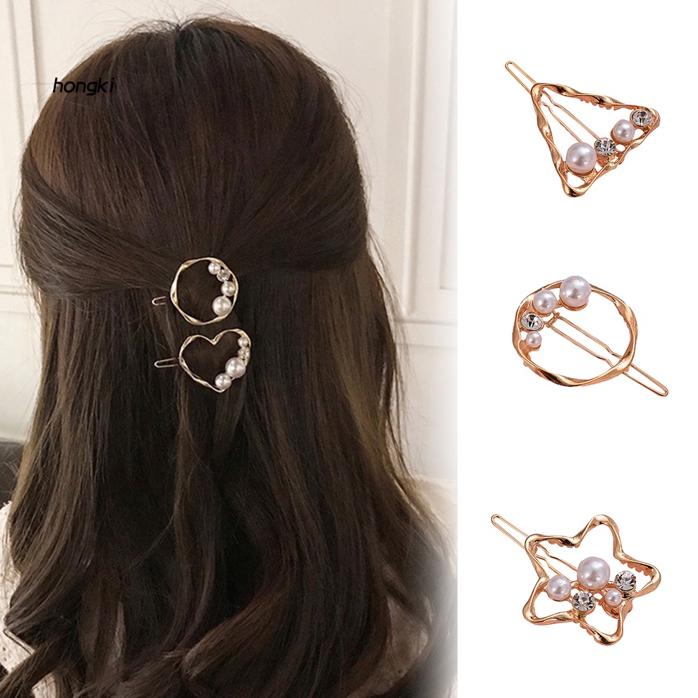 Kẹp Tóc Hình Ngôi Sao / Trái Tim Đính Ngọc Trai Giả Thời Trang