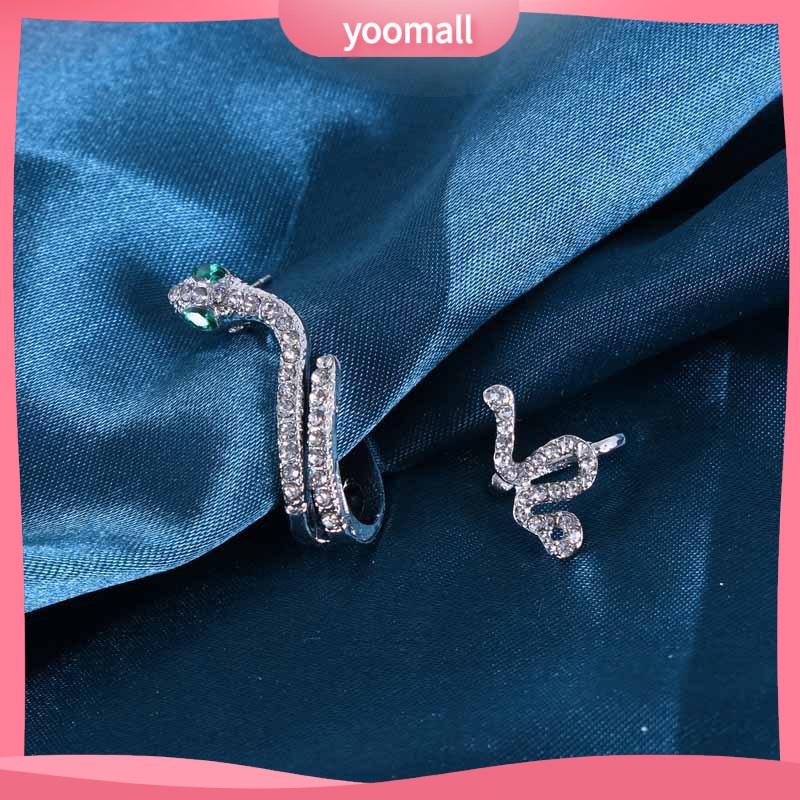 [YM] Khuyên Tai Hình Rắn Ba Chiều Đính Đá Zircon Vàng Động Vật Phong Cách Lạnh Retro Hợp Thời Trang