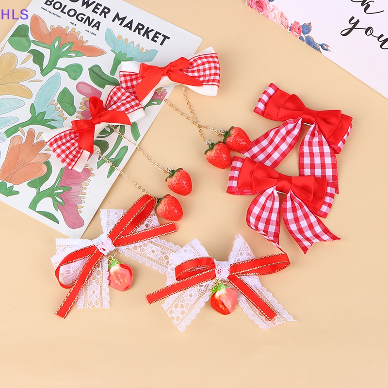 1 Cặp Kẹp Tóc Hình Quả Cherry Đỏ Hai Lớp Phối Ren Phong Cách Lolita