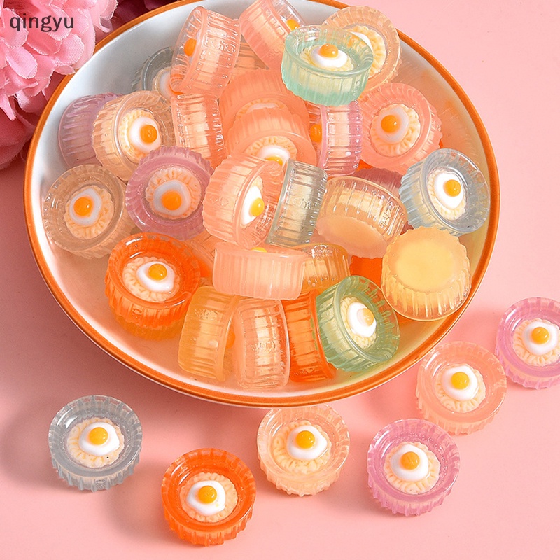 Qingyu Bộ 5 Đồ trang trí Trứng Ngâm Sợi Dạ Quang Mini Bằng Nhựa Resin Phát Sáng Trong Bóng Tối Trang Trí