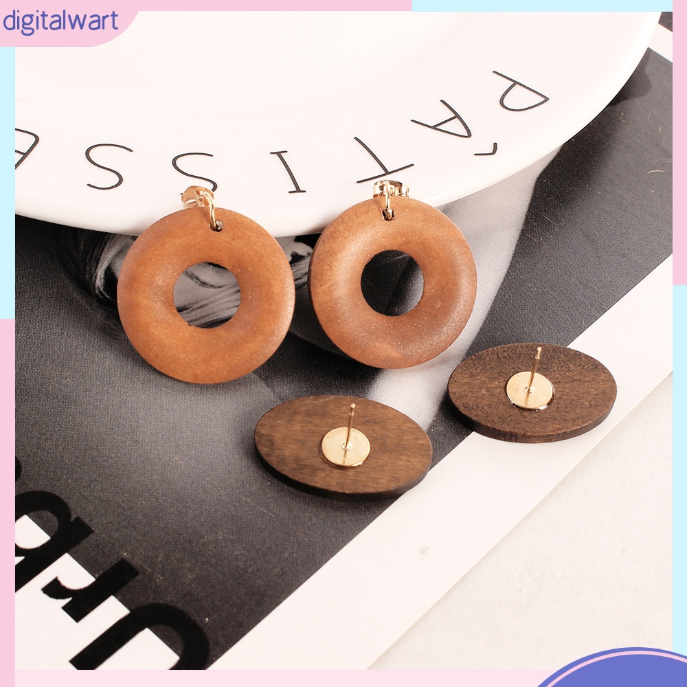 [DG] Bông Tai Dáng Dài Bằng Gỗ Hình oval Phong Cách retro Thời Trang Dễ Phối Đồ Dành Cho Nữ