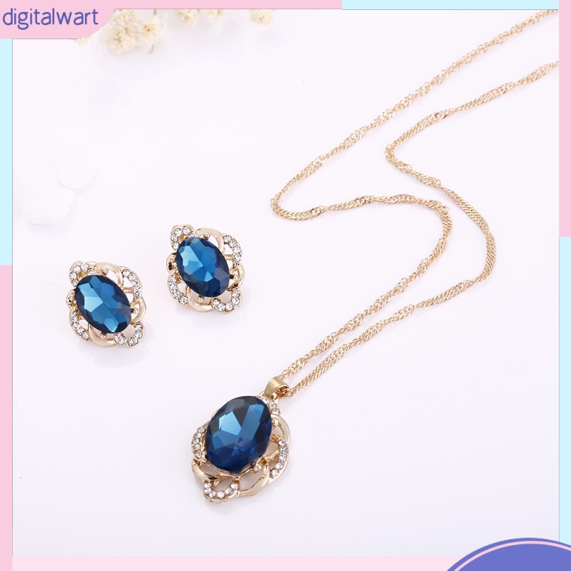 Bộ Trang Sức Gồm Vòng cổ / Bông Tai / Bông Tai Đính Pha Lê Hình Thoi Sang Trọng