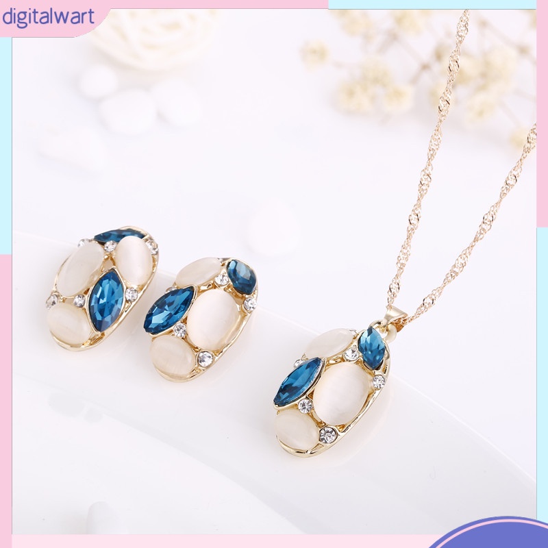 [DG] Bộ Trang Sức Gồm Vòng cổ, Bông Tai, Đá Opal Hình Oval