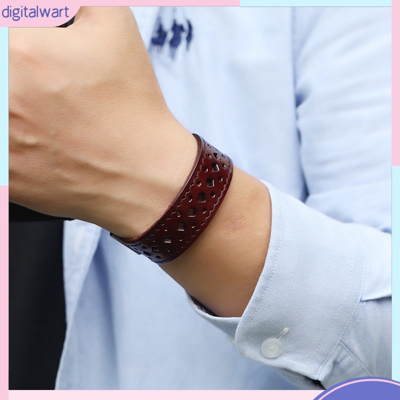 Vòng Tay Da Bò Thiết Kế Rỗng Phong Cách Retro Cá Tính Dành Cho Nam