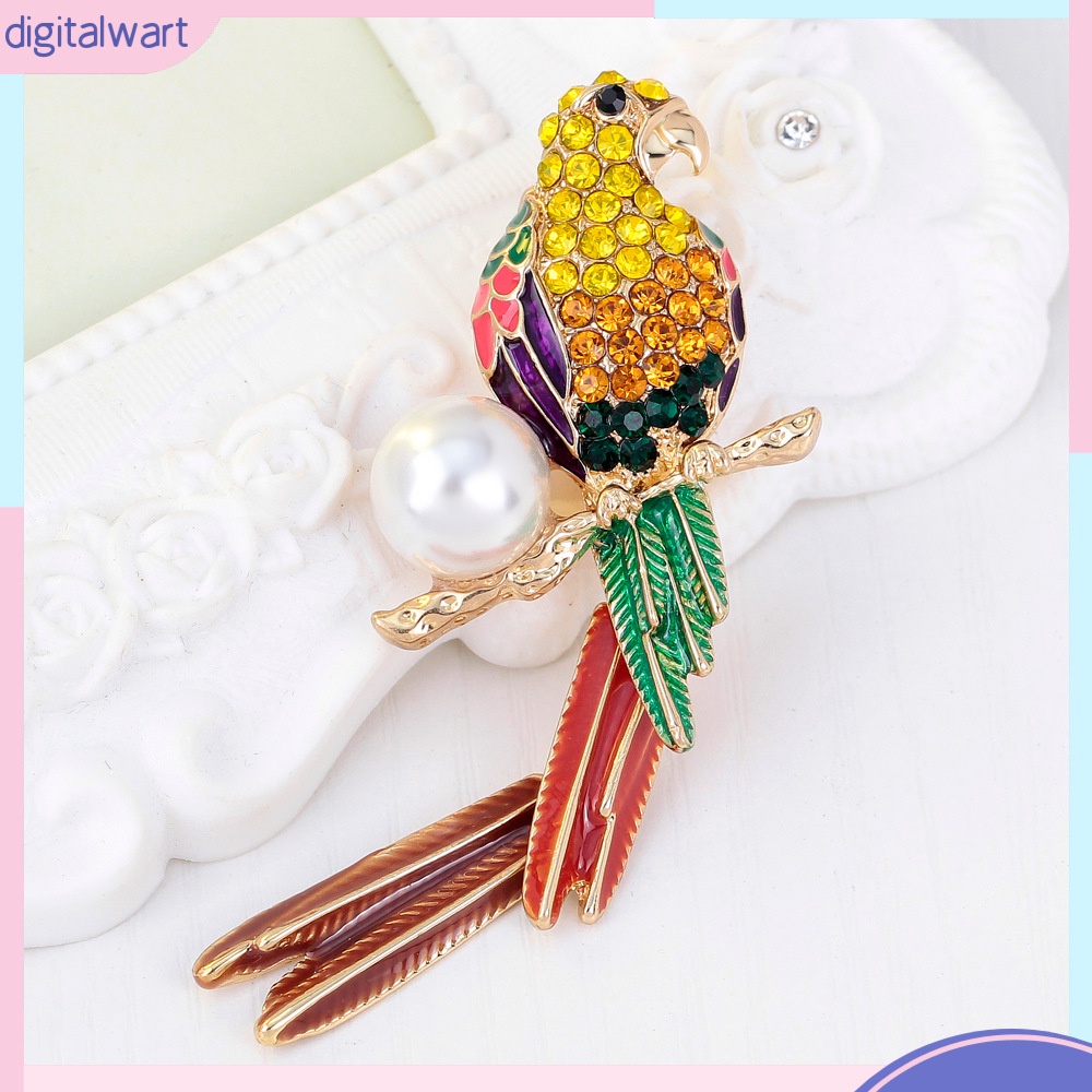 Ghim Cài Áo Hình Chú Vẹt Pha Lê / Hạt Ngọc Trai [DG]