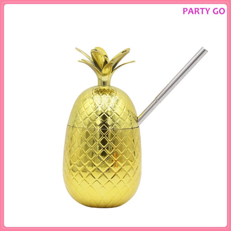 Cốc Uống Nước Bằng Thép Không Gỉ Hình Quả Dứa Phong Cách Hawaiian Cho Trẻ Em