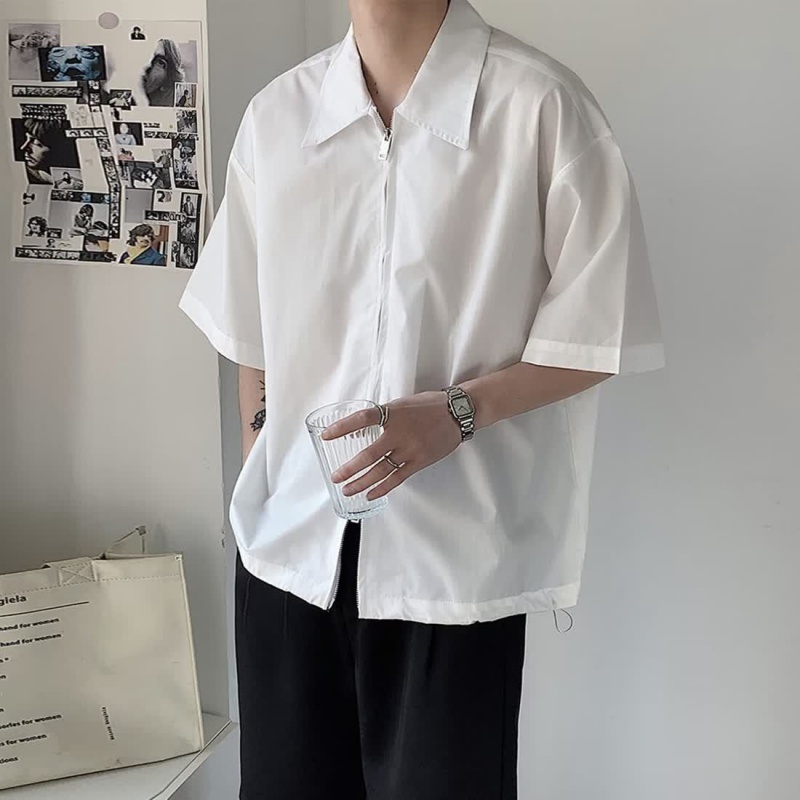 Áo Sơ Mi Tay Ngắn Khóa Kéo Đôi Màu Sắc Thời Trang Mùa Hè Cho Nam