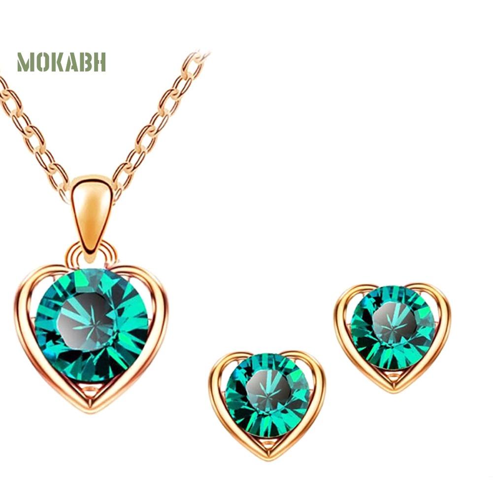 [Mok Abh] Set Vòng cổ Và Bông Tai Hình Trái Tim Có Đính Đá