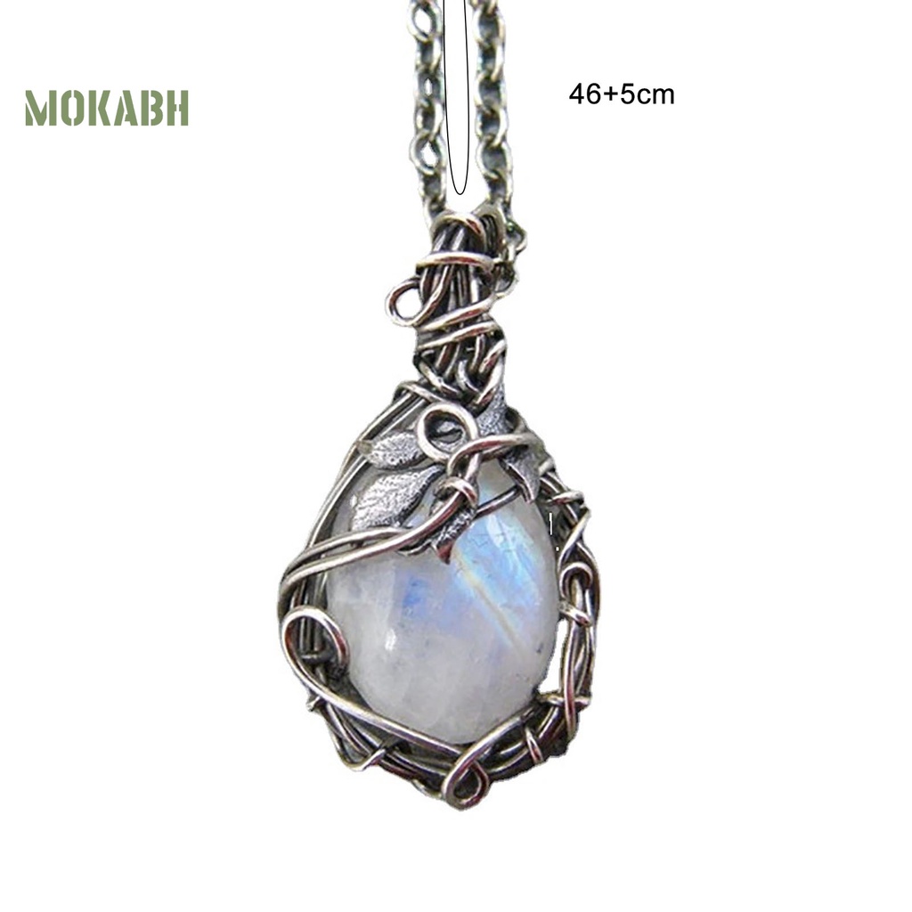 [Mok] Vòng cổ Mạ Bạc Mặt Đá Mặt Trăng Chất Lượng Cao Phong Cách Vintage Cho Nữ