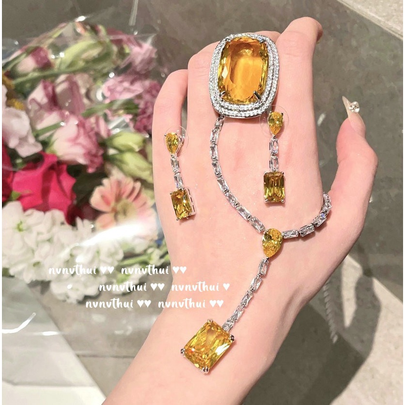 Vòng cổ hình chữ nhật mạ vàng 18K Zircon Ring