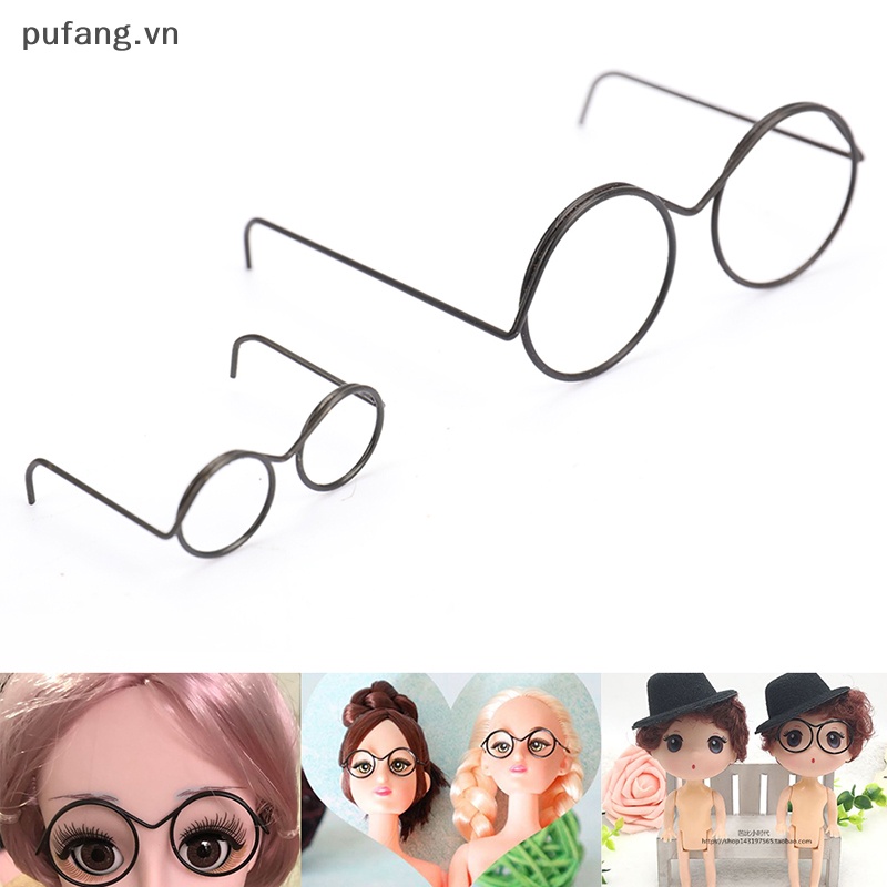 Pufang thời trang khung tròn không thấu kính retro kính búp bê mát mẻ cho phụ kiện búp bê vn