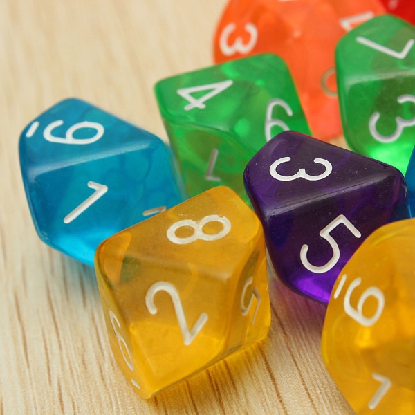 Bộ 2 Xúc Xắc Kỹ Thuật Số 10 Mặt 0-9 Hai Mặt Trong Suốt 6 Màu